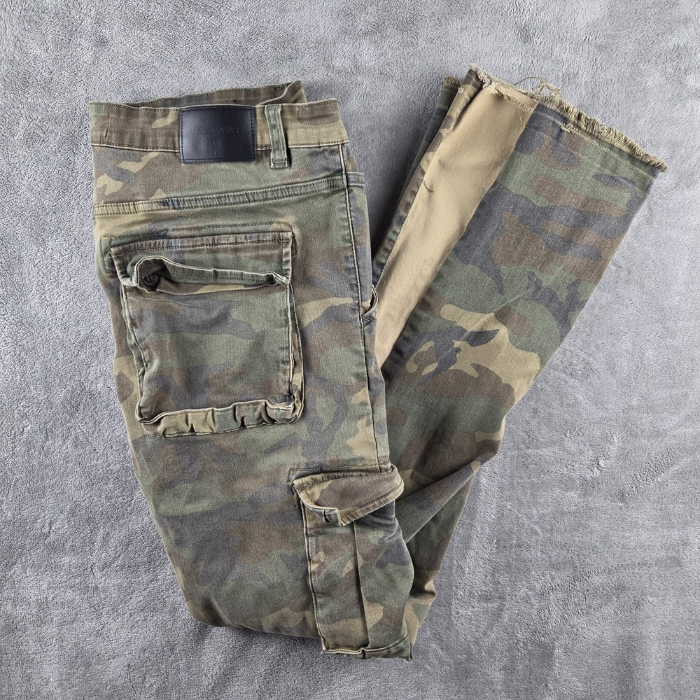 VALABASAS Mr Extendo Woods Stacked Flare Camo Button Fly Cargo Jeans Mens 40x34